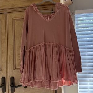 Free People Summer Dreams Peplum Pullover Hoodie, Oversized, Blush, size medium